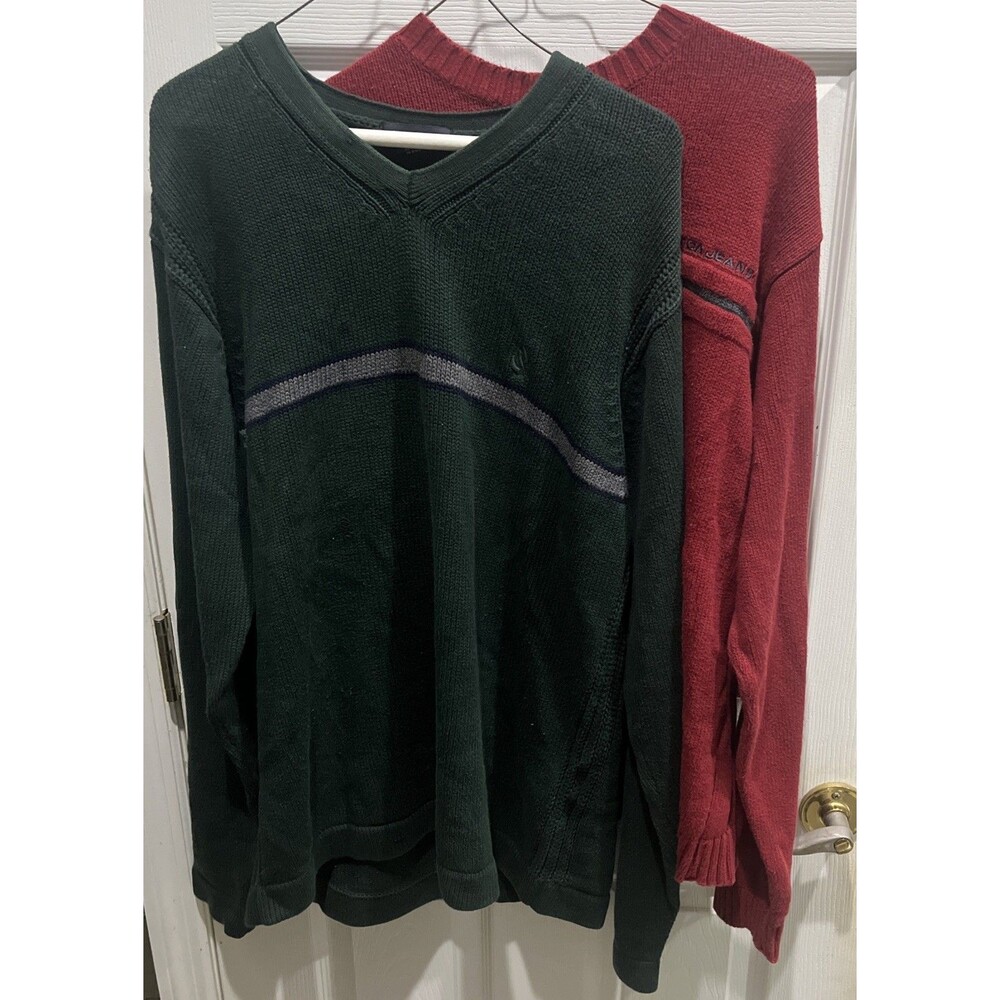 Nautica Nautica Jeans Sweater Crewneck Mens Medium Red Green - Lot Of 2